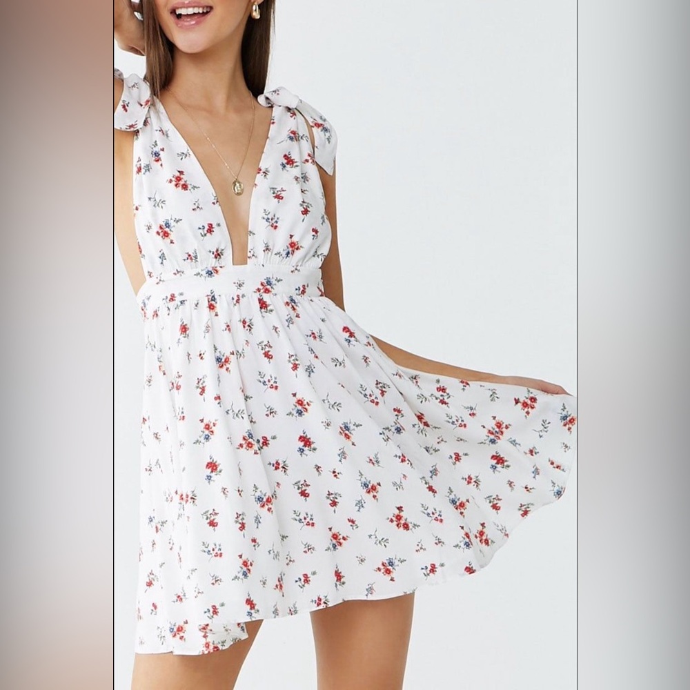 Self-Tie Floral Pinafore Mini Dress